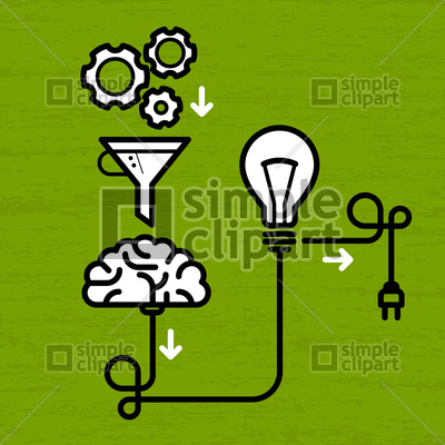 400x400 Invention Mechanism With Light Bulb, Brain And Electric Plug