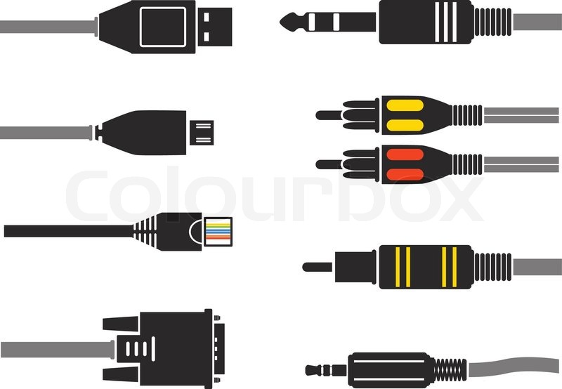800x554 Different Modern Connection Plugs Vector Silhouettes Stock