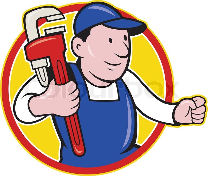800x678 Illustration Of A Plumber With Monkey Wrench Done In Cartoon Style