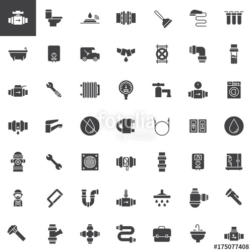 500x500 Plumbing Vector Icons Set, Modern Solid Symbol Collection, Filled