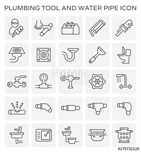 463x500 Vector Line Icon Of Plumbing Tool And Water Pipe. Stock Image And