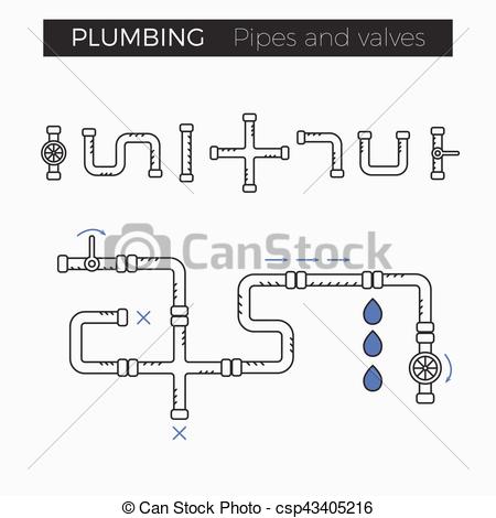 450x470 Vector Thin Line Icons Of Pipes And Valves For Plumbing And Piping