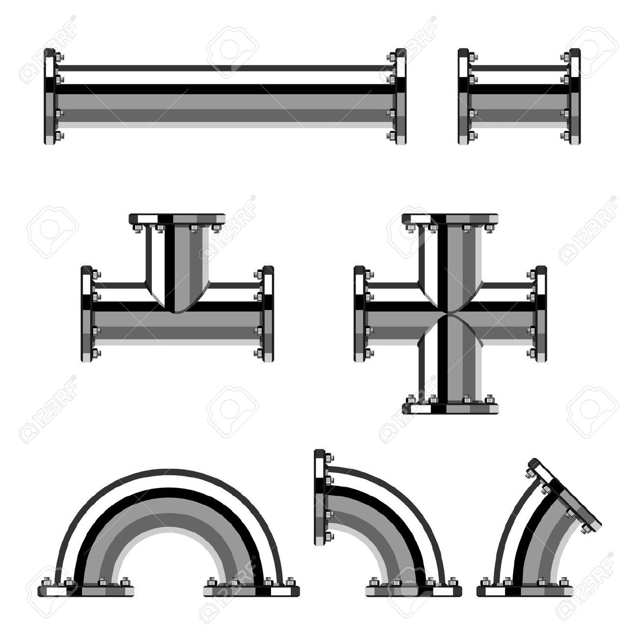 1300x1300 19587420 Vector Chrome Pipes With Flange Stock Vector Pipe
