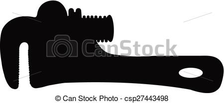 450x208 Vector. Silhouette Of Pipe Wrench Against White Background.