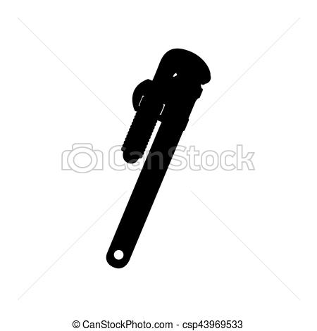 450x470 Black Image Silhouette With Pipe Wrench Vector Illustration.