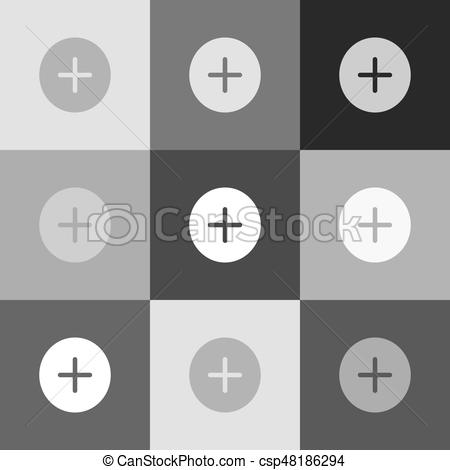 450x470 Positive Symbol Plus Sign. Vector. Grayscale Version Of Popart