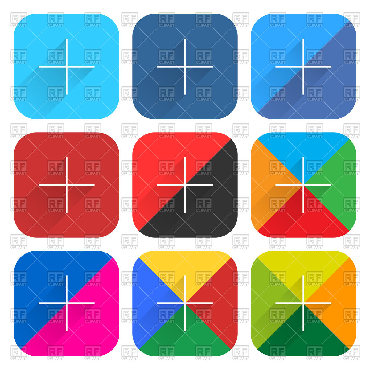 1200x1200 Colorful Square Add Icons With Plus Sign Vector Image Vector