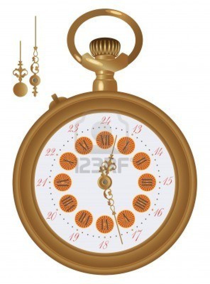 888x1200 Old Pocket Watch Detailed Illustration. Hands In A Separate Level