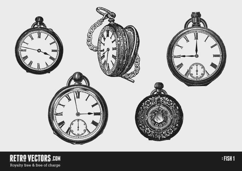 841x596 Pocket Watches Free Retro Vectors