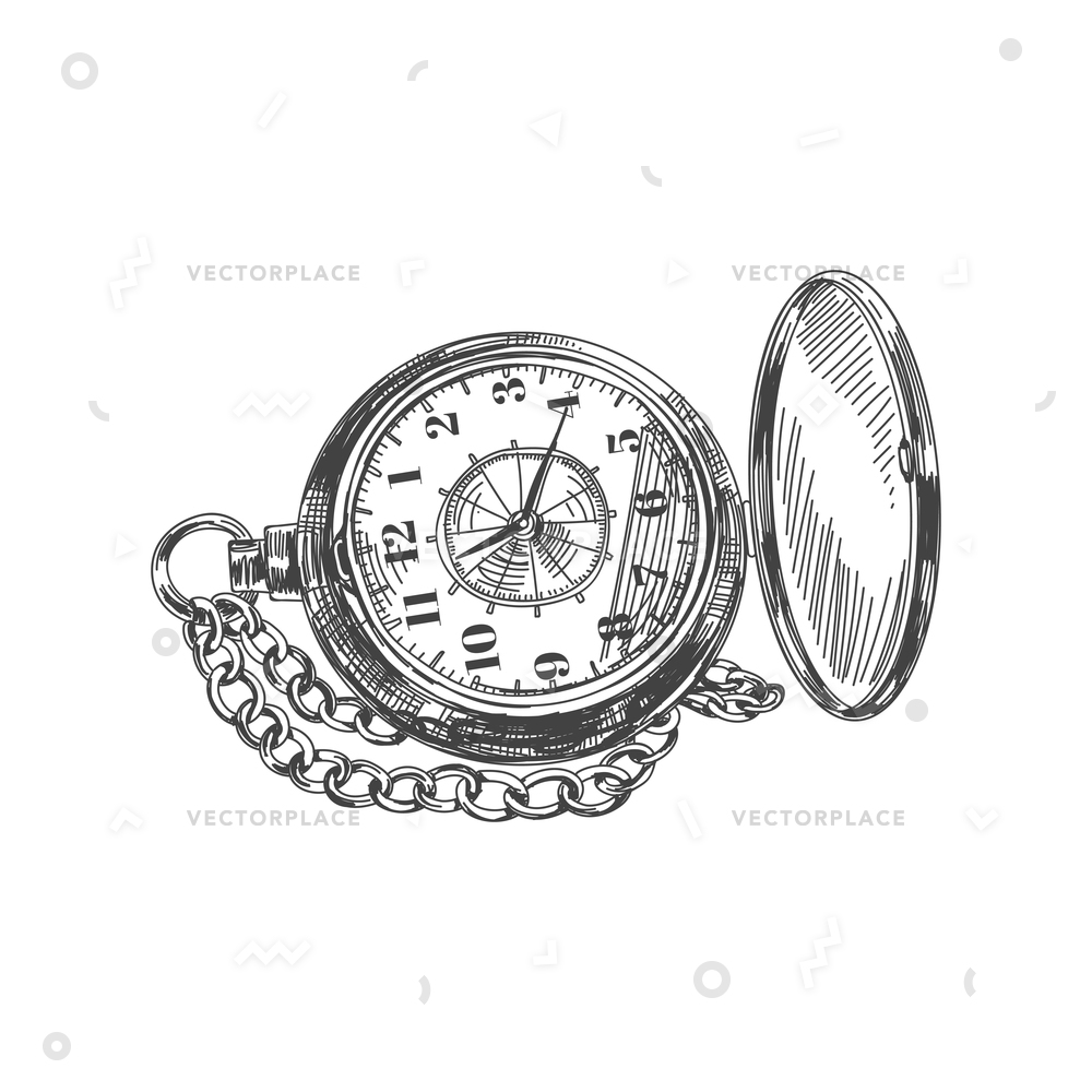 1000x1000 Beautiful Hand Drawn Vintage Pocket Watch Vector Illustration