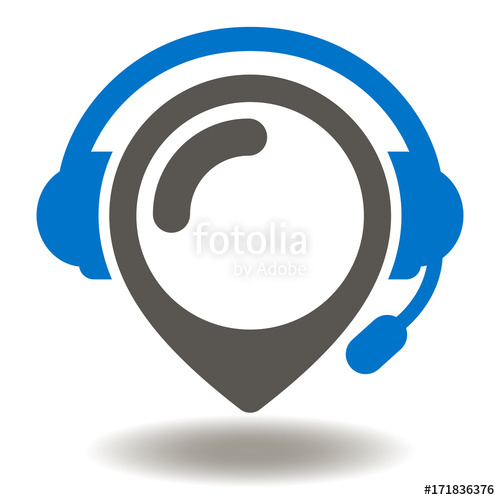 500x500 Pin Podcast Place Icon Vector. Headset Headphones Location Button