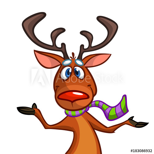 500x500 Happy Cartoon Christmas Rudolph Reindeer Pointing Hand. Vector