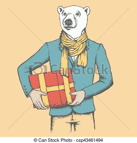 450x470 White Polar Bear Vector Illustration Concept. Bear In Human Suit