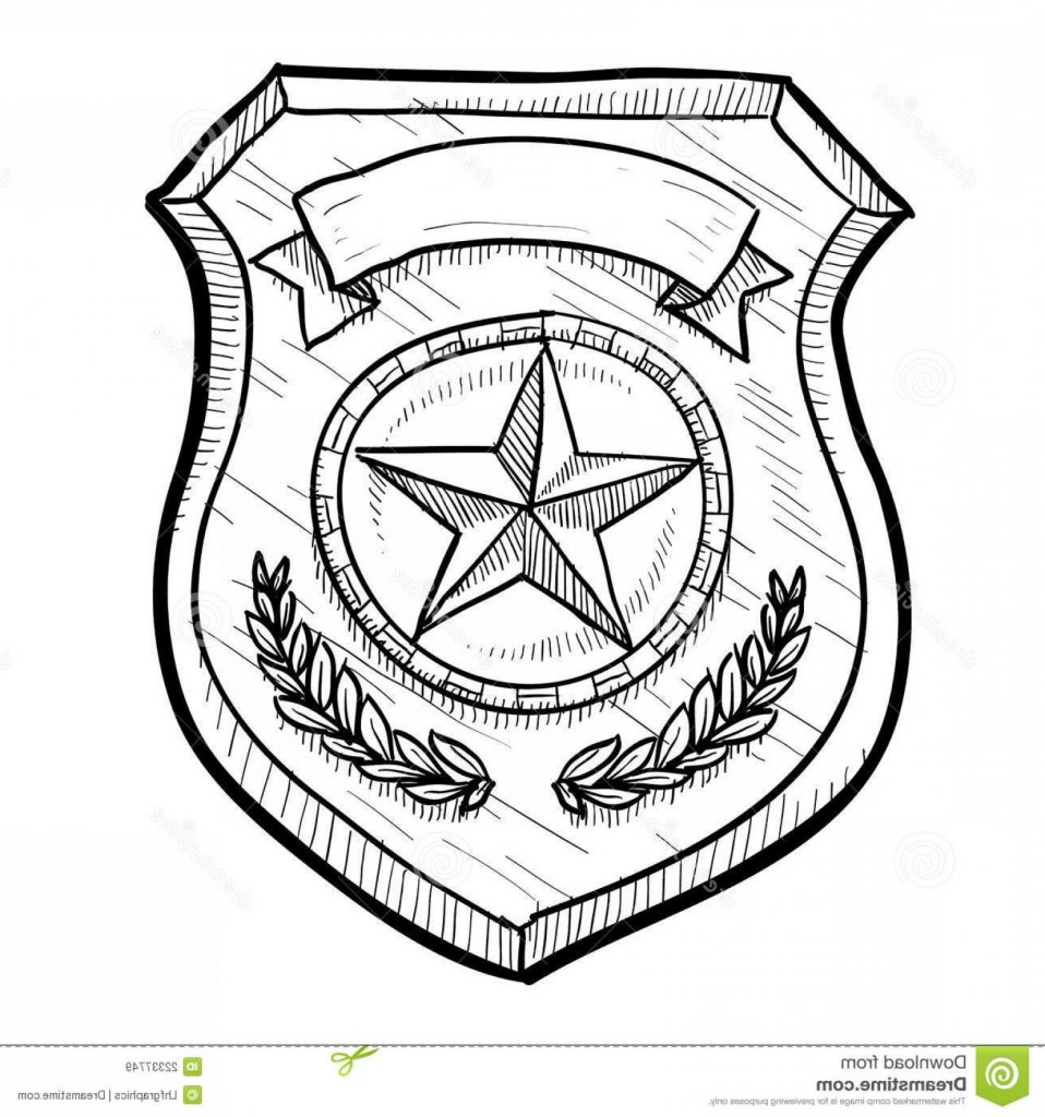 958x1024 Full Police Badge Drawing Amazing Or Firefighter Sketch Stock