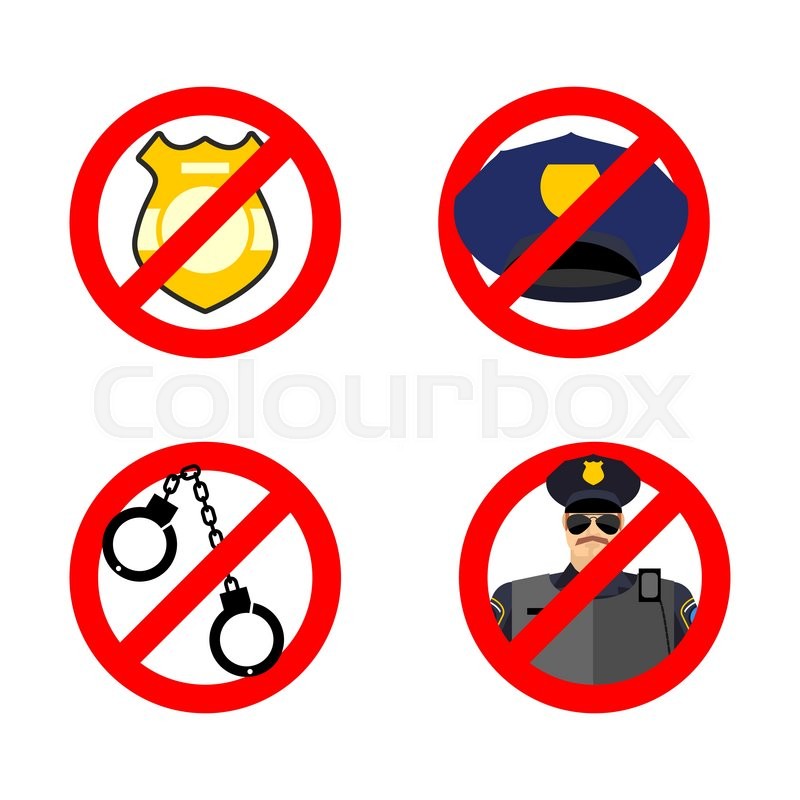 800x800 Stop Cop Set Icon. It Is Forbidden By Police. Strikethrough