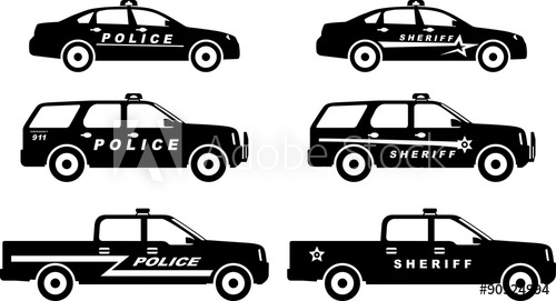 500x271 Set Of Different Silhouettes Police And Sheriff Cars. Vector