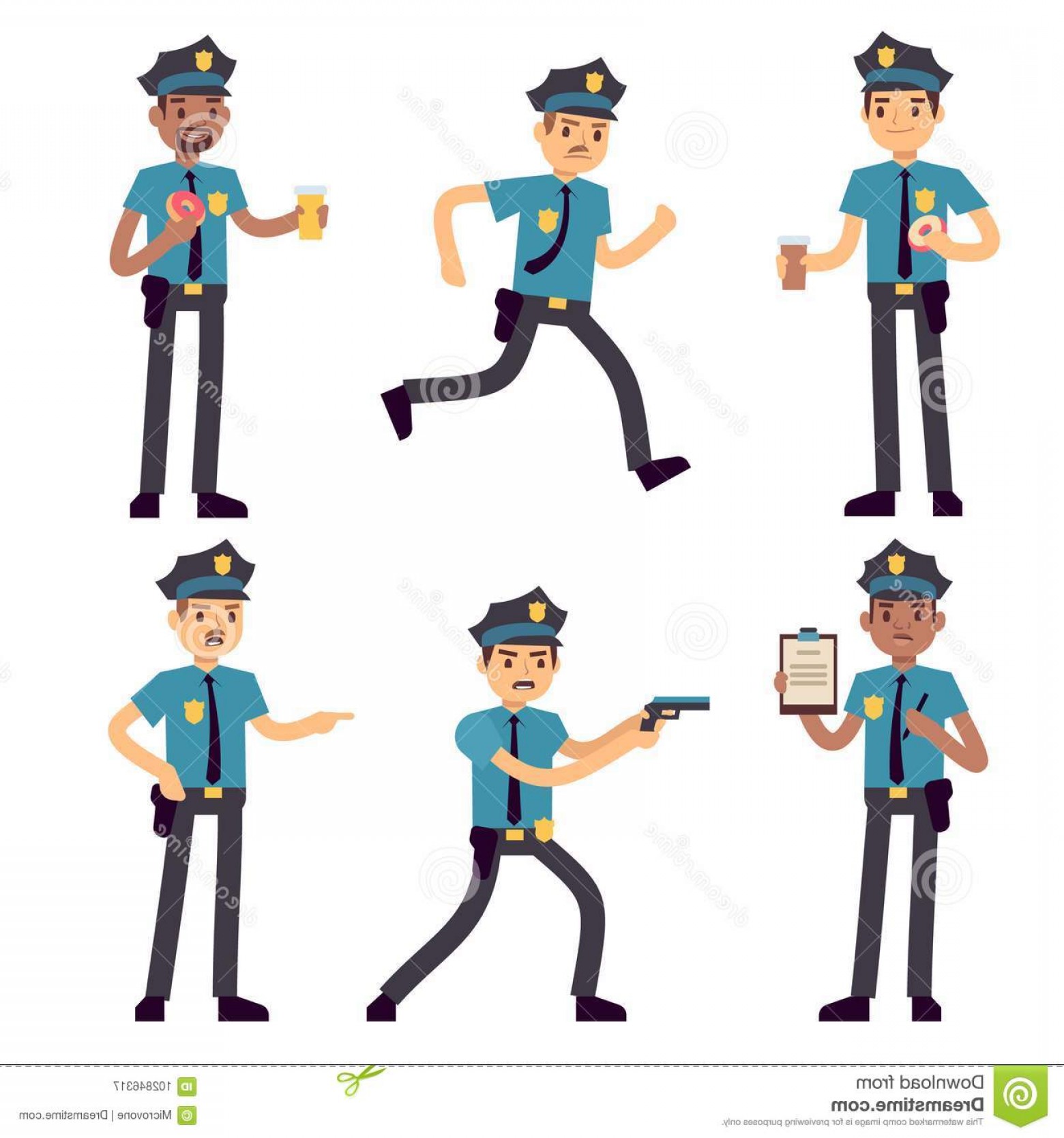 1560x1668 Officer Policeman Vector Cartoon Characters Isolated Patrol Cops