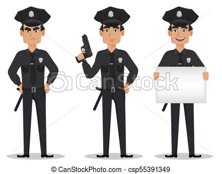 450x354 Police Officer, Policeman. Set Of Cartoon Character Cop Angry