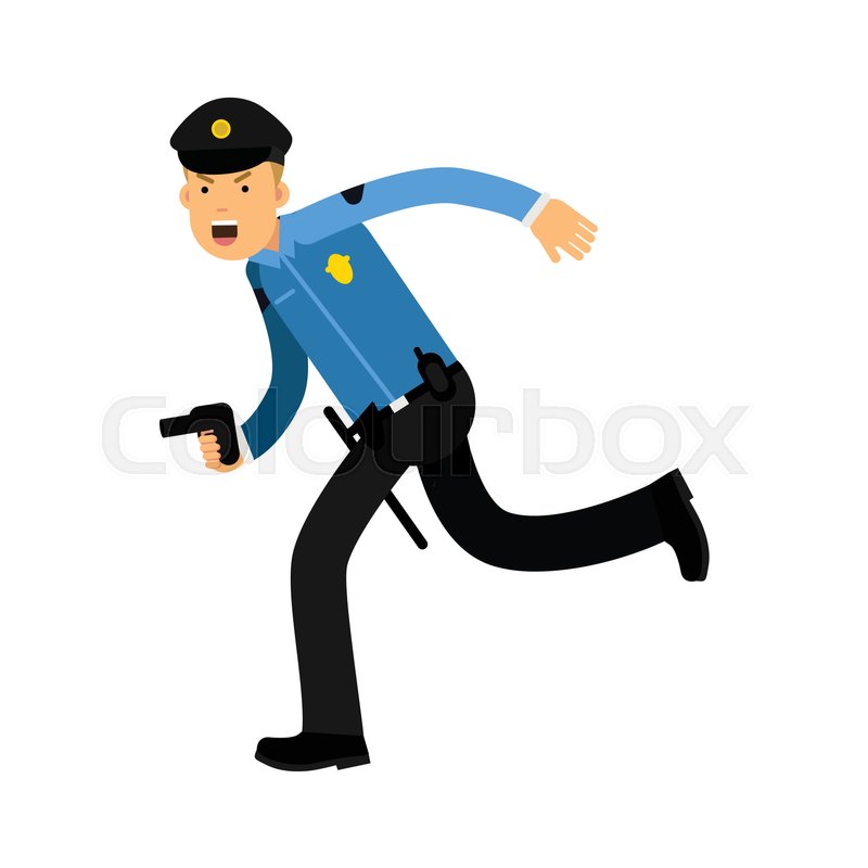 800x800 Police Officer Character In A Blue Uniform Running With Gun Vector