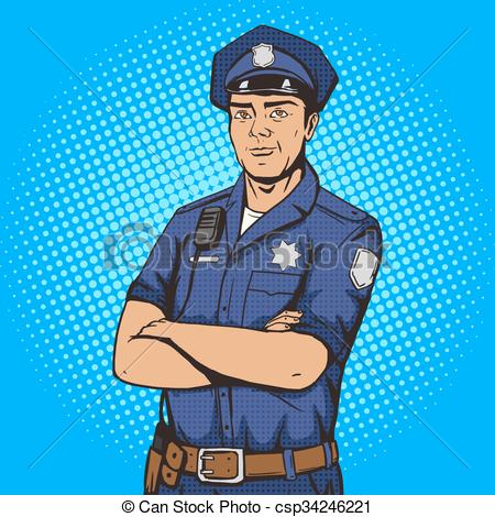 450x470 Policeman Pop Art Style Vector Illustration. Police Officer. Comic