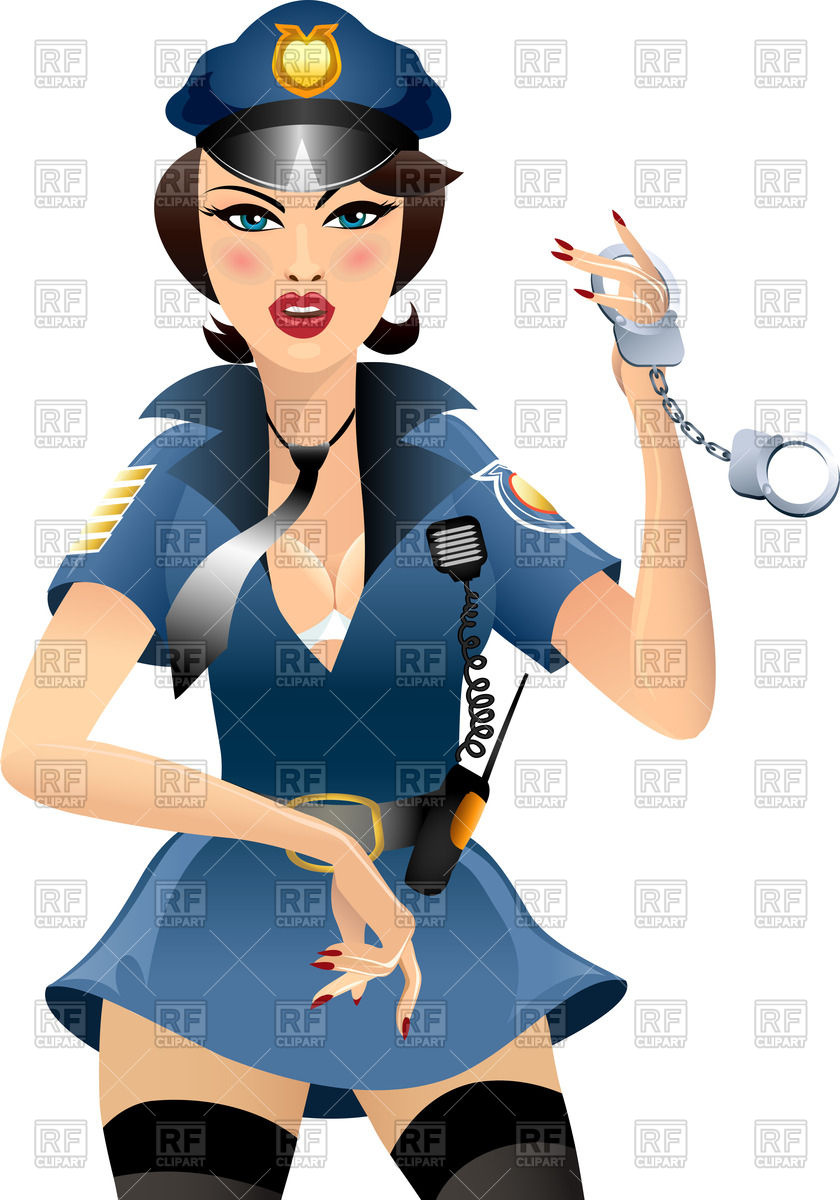 840x1200 Pretty Woman In Police Officer Uniform With Handcuffs Vector Image