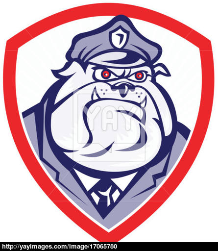 445x512 Cartoon Police Dog Watchdog Bulldog Shield Vector