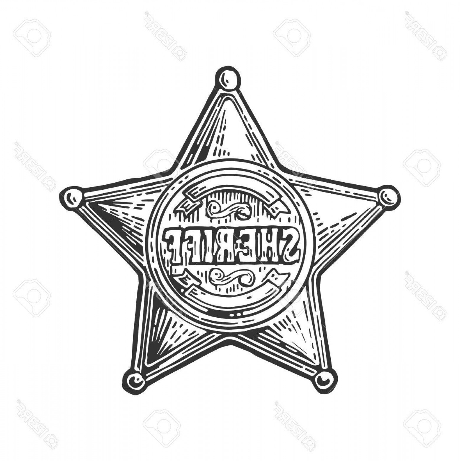 1558x1560 Photostock Vector Sheriff Star Vintage Black Vector Engraving