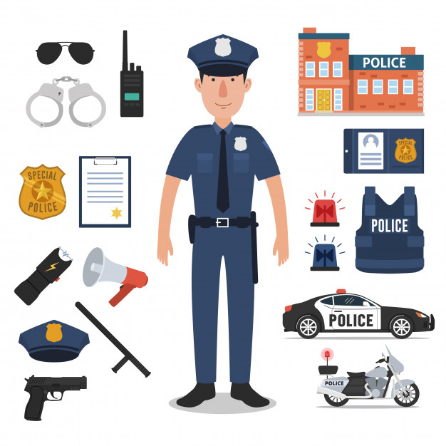 626x626 Police Officer With Police Professional Equipments Vector