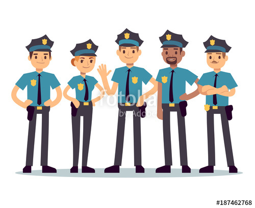 500x409 Group Of Police Officers. Woman And Man Cops Vector Characters