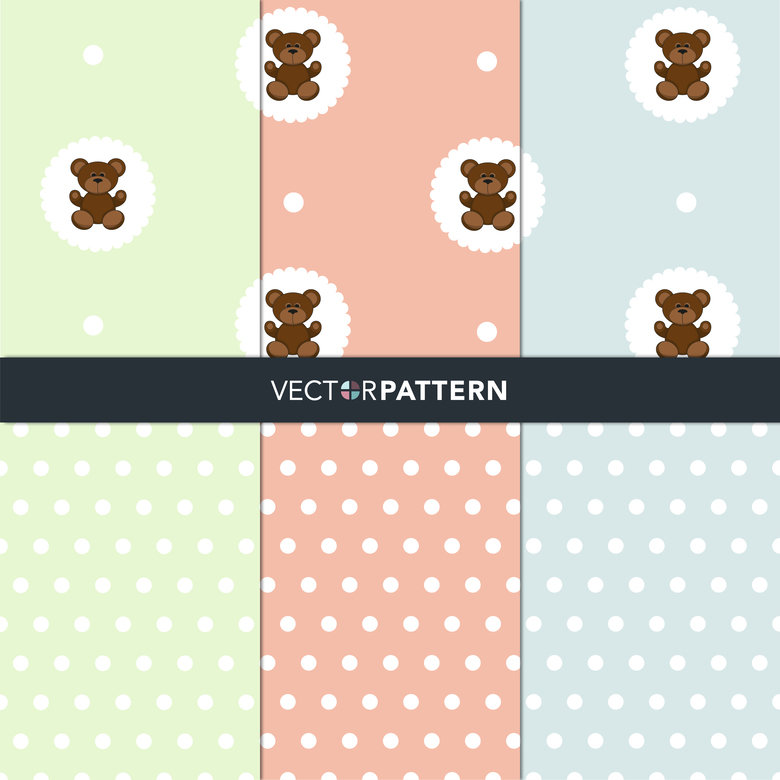 780x780 Seamless Polka Dot Teddy Bear Pattern Vector Set Instant