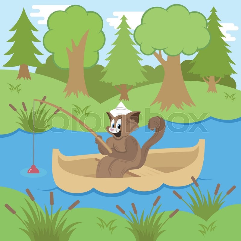 800x800 Cat On A Boat Fishing In A Pond