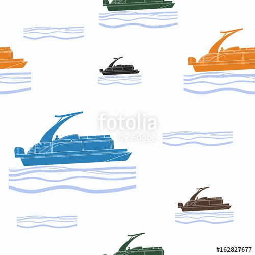 500x500 Editable Pontoon Boat Vector Illustration Seamless Pattern Stock