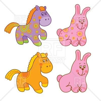 400x400 Pink Cartoon Cute Bunny And Funny Pony Vector Image Vector