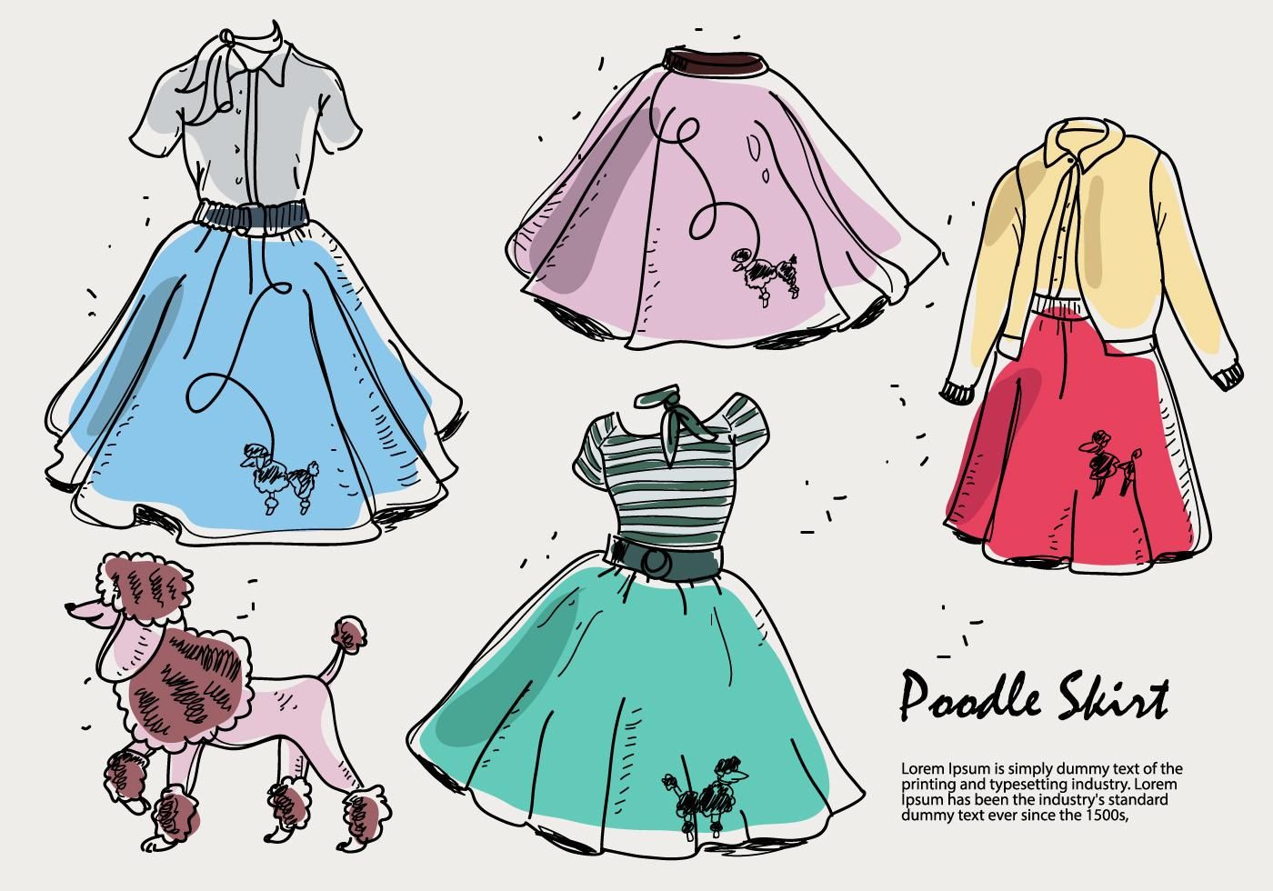 1400x980 Hand Drawn Poodle Skirt Sketch Vector Illustration Clothes