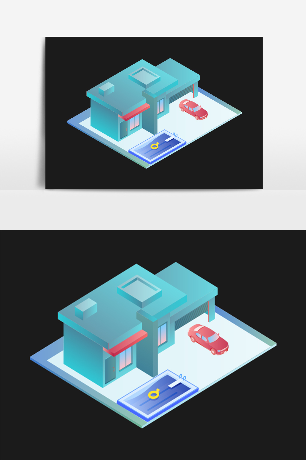1024x1540 Cartoon Isometric House Holiday Villa Swimming Pool Vector Element