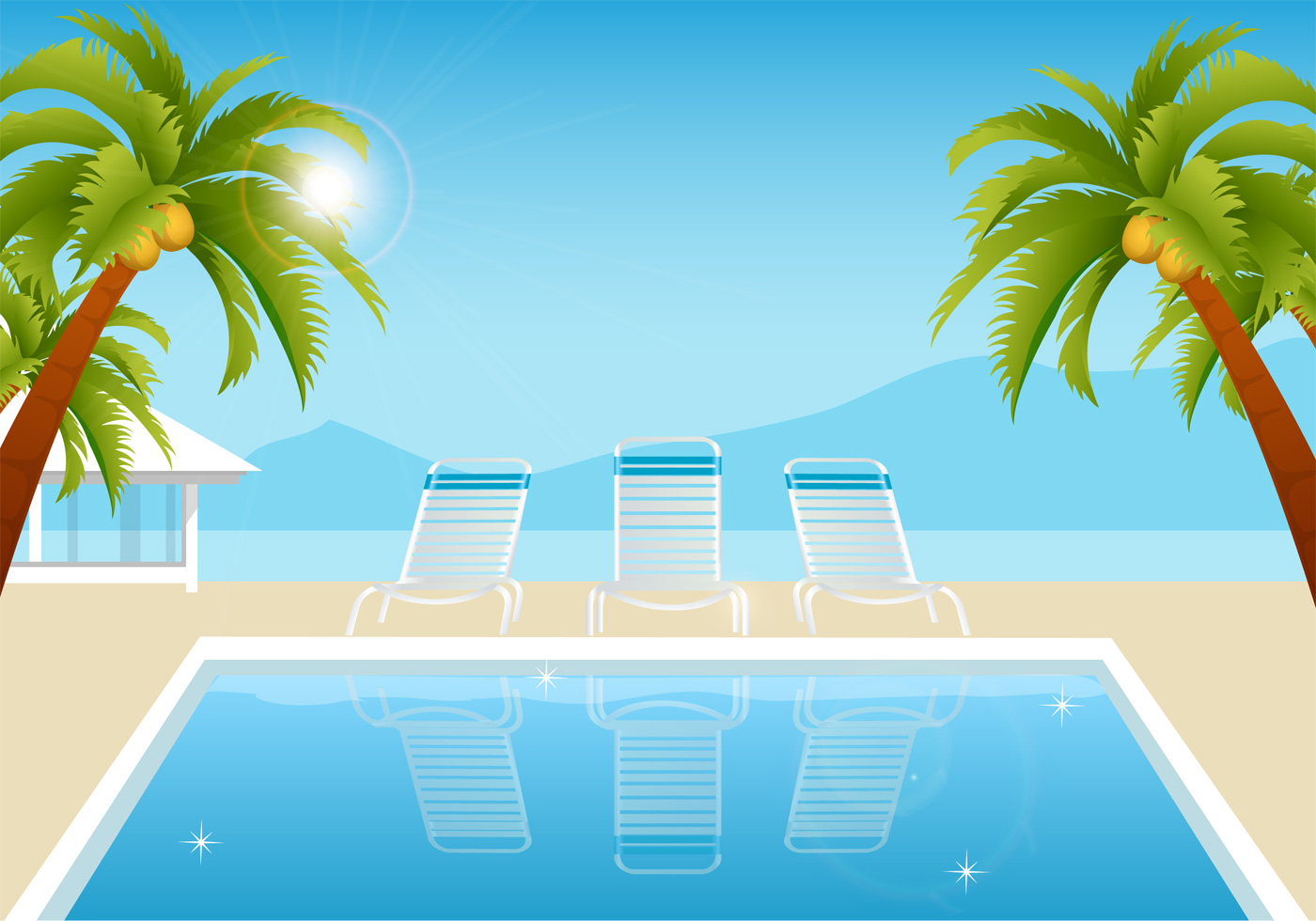 1400x980 Tropical Summer Pool Vector Wallpaper