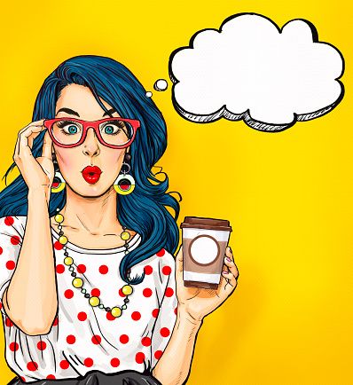 398x434 Pop Art Girl With Coffee Cup In Glasses Vector Art Illustration