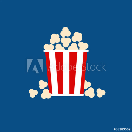 500x500 Popcorn Vector Illustration, Flat Design, Blue Background.