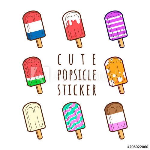 500x500 Cute Popsicle Vector Sticker Set Cartoon Collection