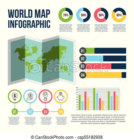 450x468 World Map Infographic Chart Population Vector Illustration.