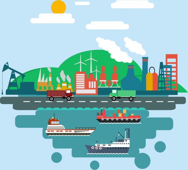 600x542 Industrial Design Elements Port Plant And Trucks Design Free