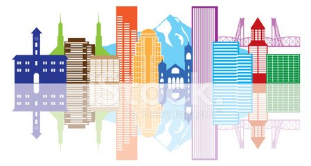 449x240 Portland Oregon Skyline Color Vector Illustration Stock Vectors