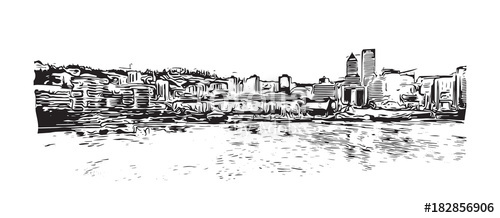 500x218 Sketch Illustration Of Building View Skyline Portland, Usa In