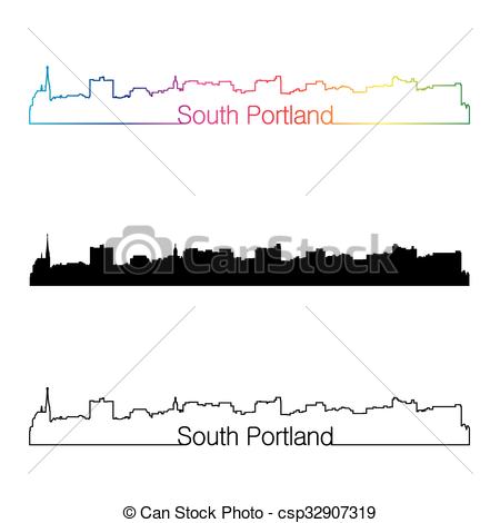 450x470 South Portland Skyline Linear Style With Rainbow In Editable