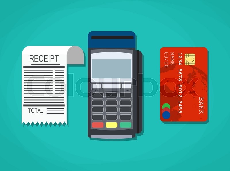 800x597 Pos Terminal, Paper Receipt And Debit Credit Bank Card. Cashless