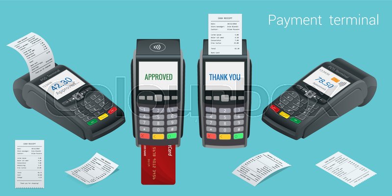 800x400 Vector Payment Machine And Credit Card. Pos Terminal Confirms The