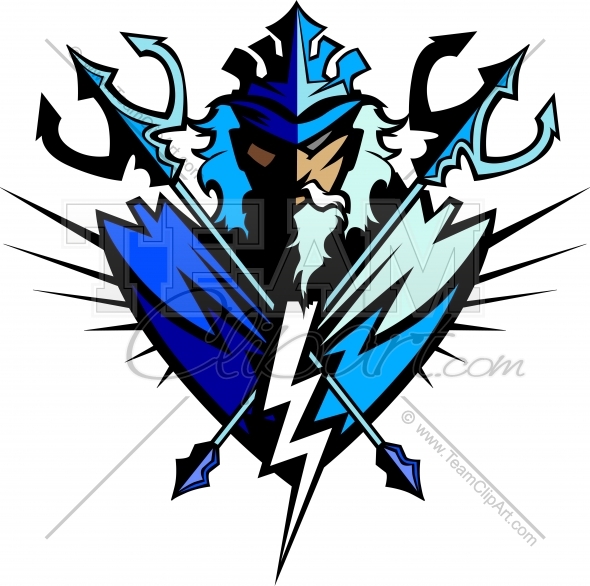 590x586 Poseidon Mascot With Trident And Crown Graphic Vector Clipart