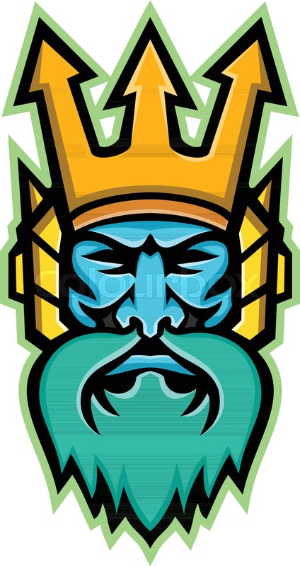 424x800 Mascot Icon Illustration Of Head Of Poseidon, God Of The Sea In