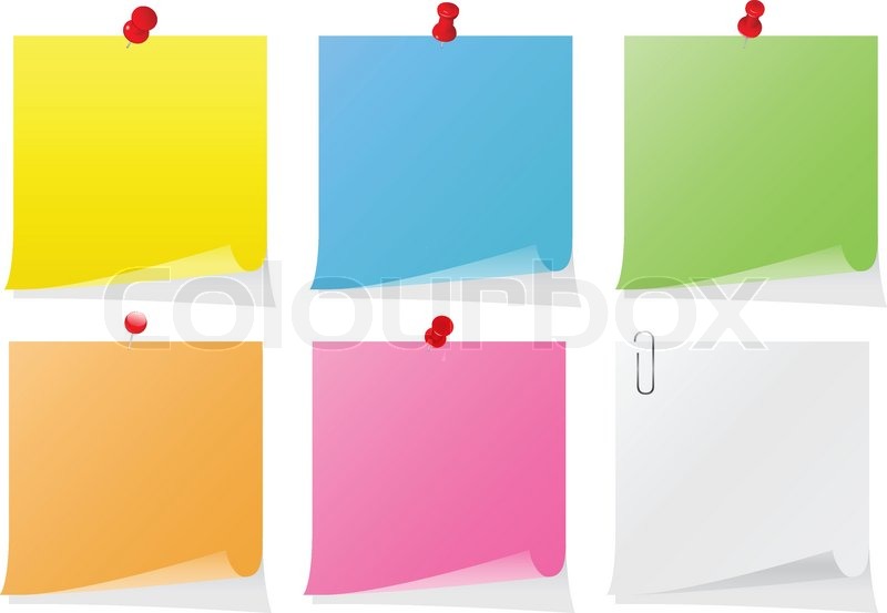 800x553 Colorful Vector Post It Notes With Push Pins Stock Vector