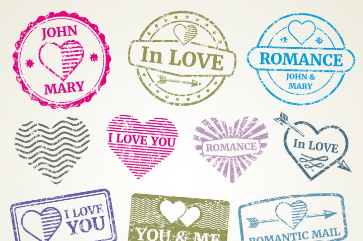 720x479 Romantic Postage Stamp Vector Set For Wedding And Valentines Day